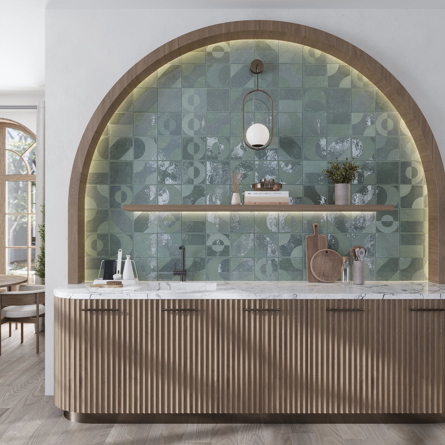 Muted Sage Green 8x8 Matte, Glossy Porcelain Square Motif Tile