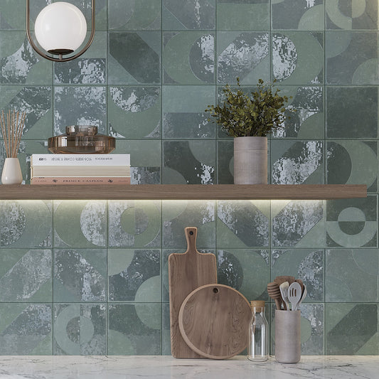 Muted Sage Green 8x8 Matte, Glossy Porcelain Square Motif Tile