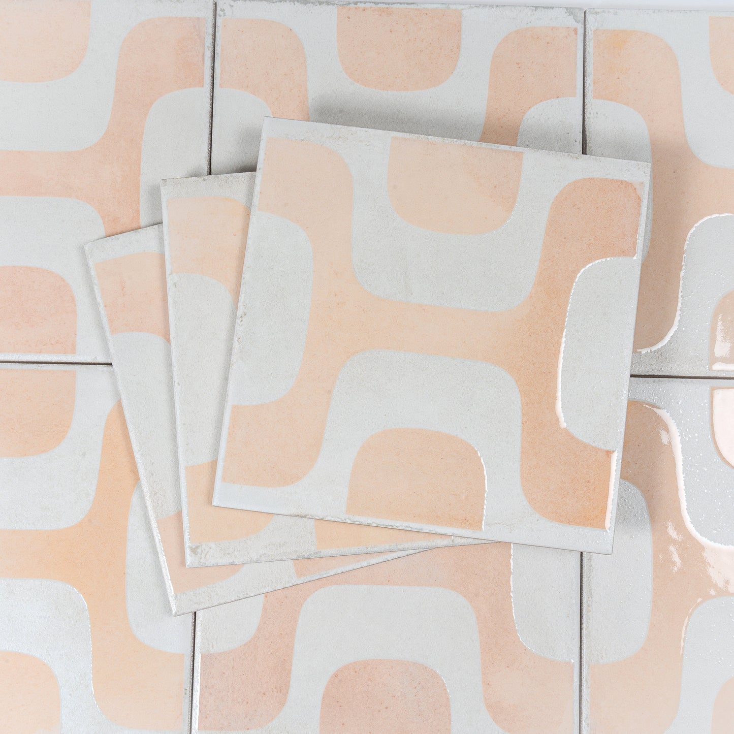 White Terracotta 8x8 Matte, Glossy Porcelain Square Motif Tile - Sample