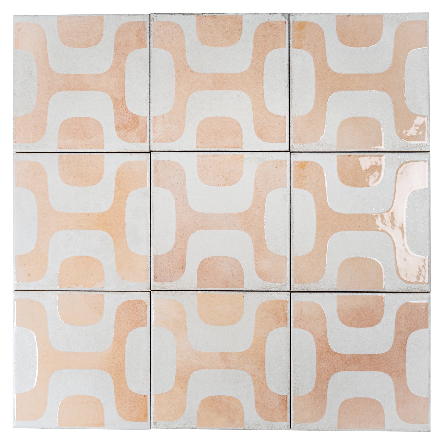 White Terracotta 8x8 Matte, Glossy Porcelain Square Motif Tile - Sample