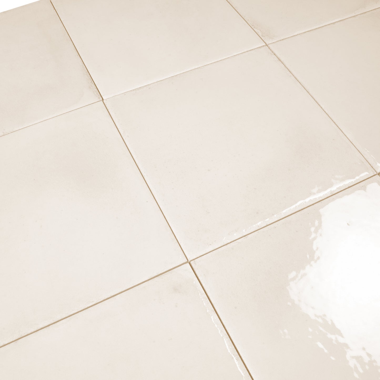 Warm Ivory 8x8 Glossy Porcelain Zellige Square Subway Tile - Sample