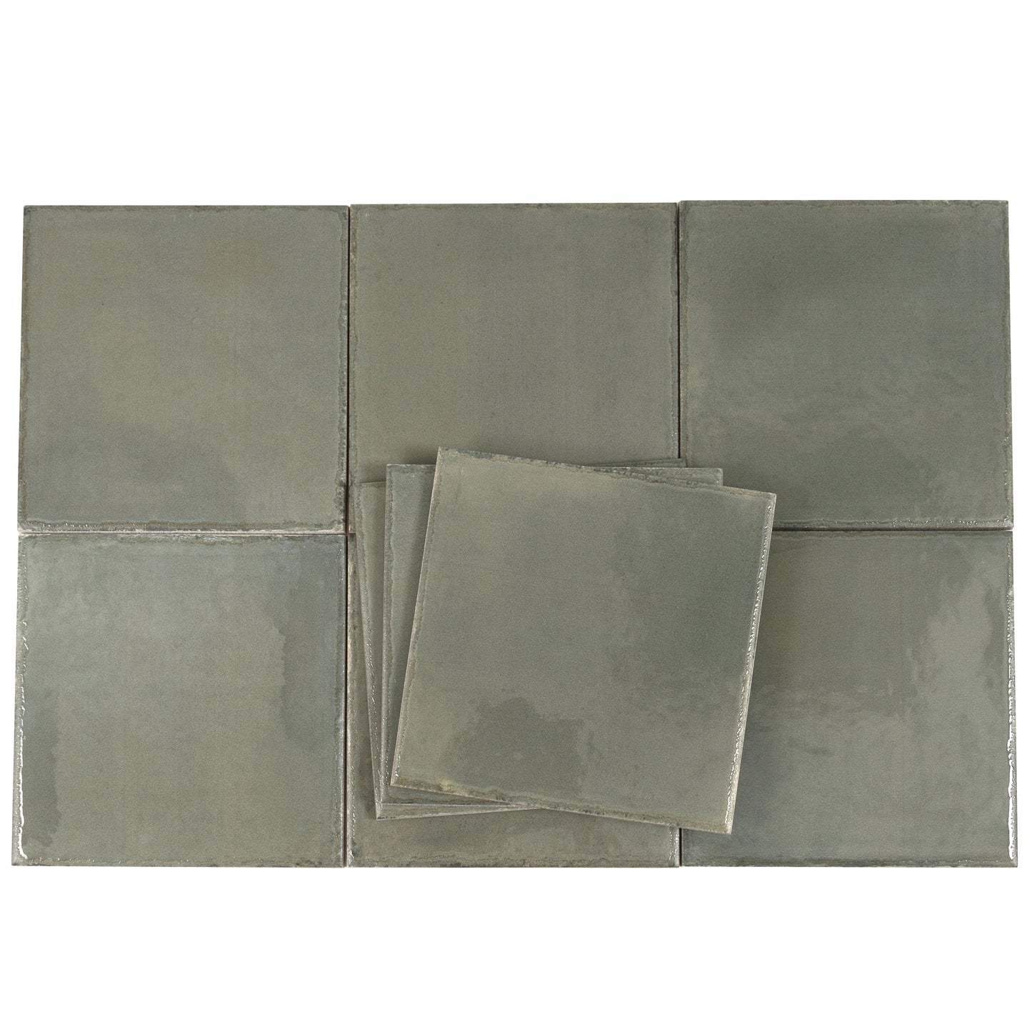 Dark Moss Green 8x8 Glossy Porcelain Zellige Square Subway Tile - Sample