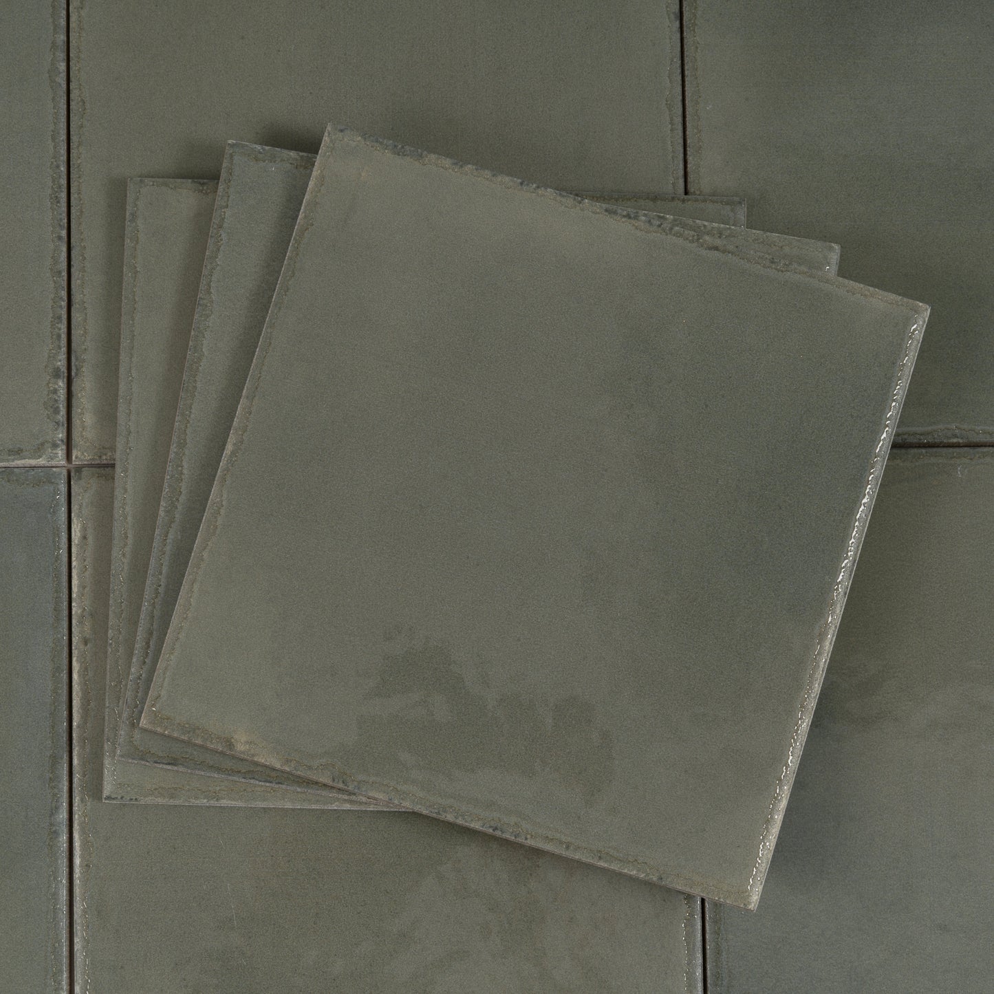 Dark Moss Green 8x8 Glossy Porcelain Zellige Square Subway Tile - Sample