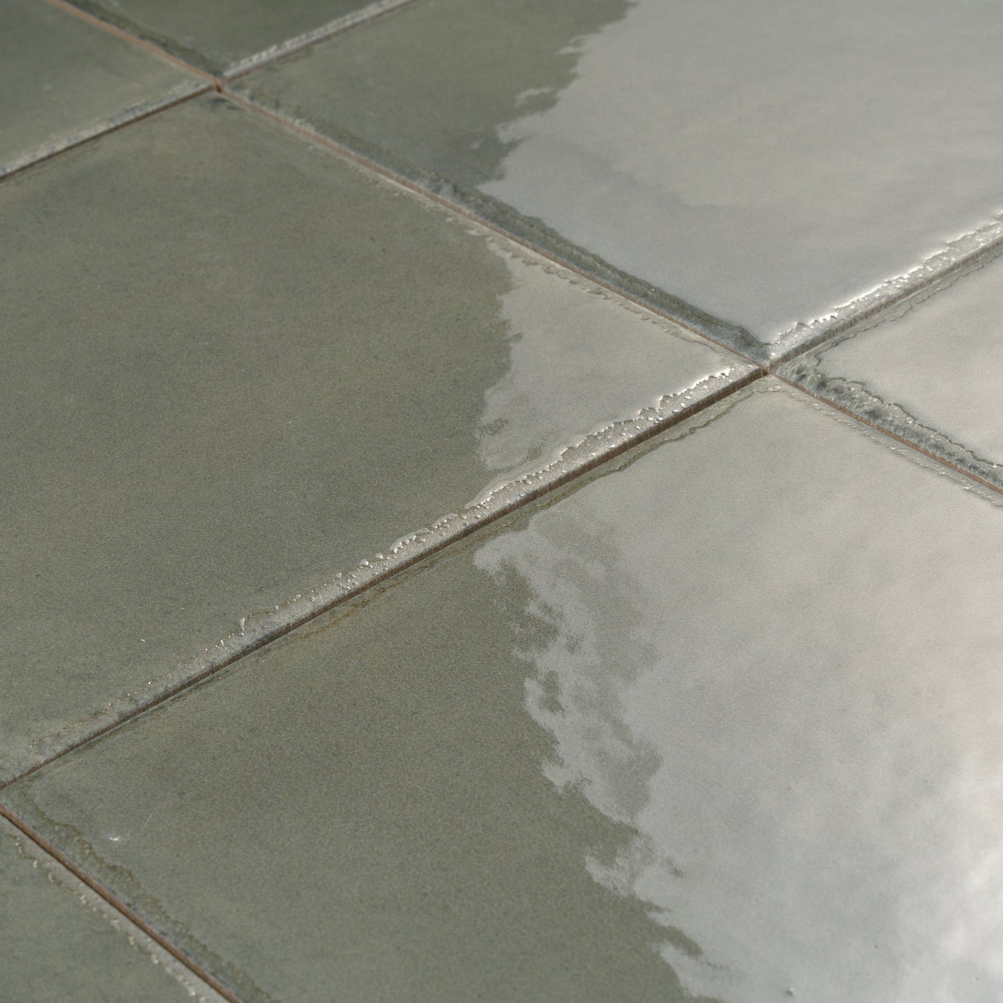 Dark Moss Green 8x8 Glossy Porcelain Zellige Square Subway Tile - Sample