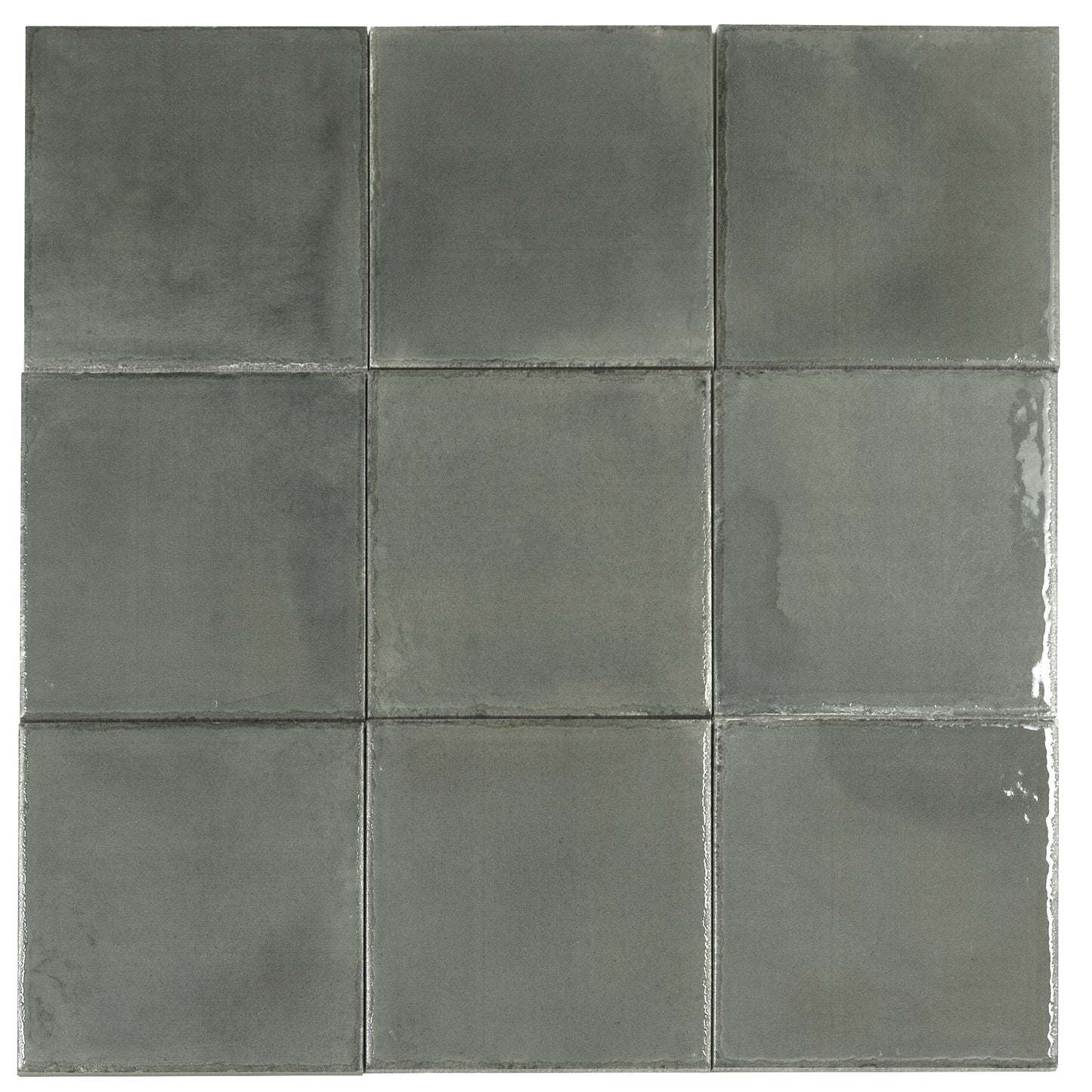 Dark Moss Green 8x8 Glossy Porcelain Zellige Square Subway Tile - Sample