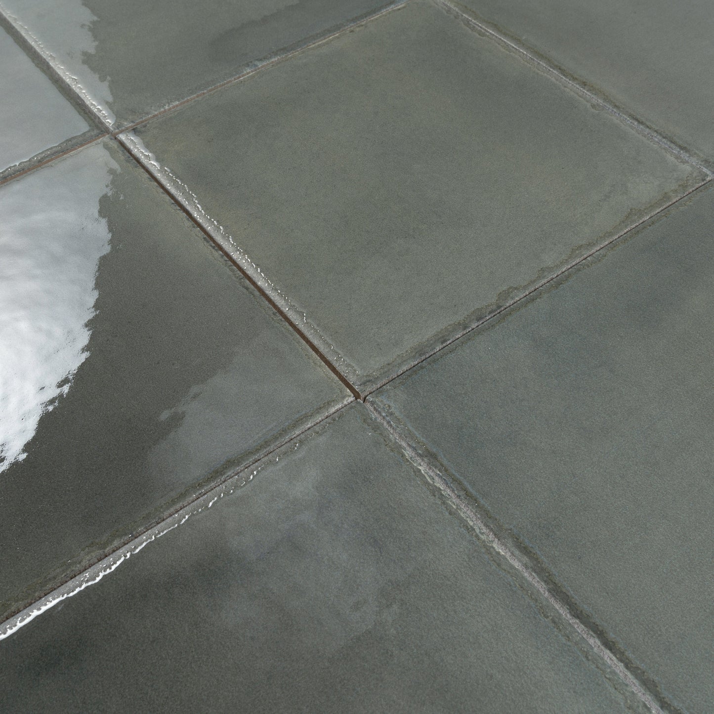 Dark Moss Green 8x8 Glossy Porcelain Zellige Square Subway Tile