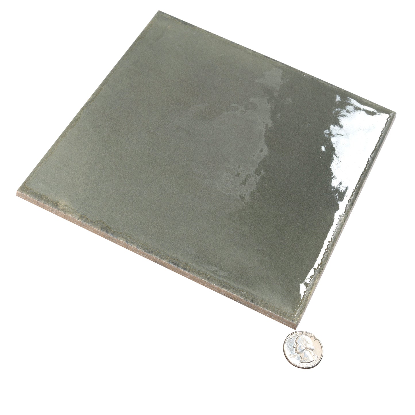 Dark Moss Green 8x8 Glossy Porcelain Zellige Square Subway Tile