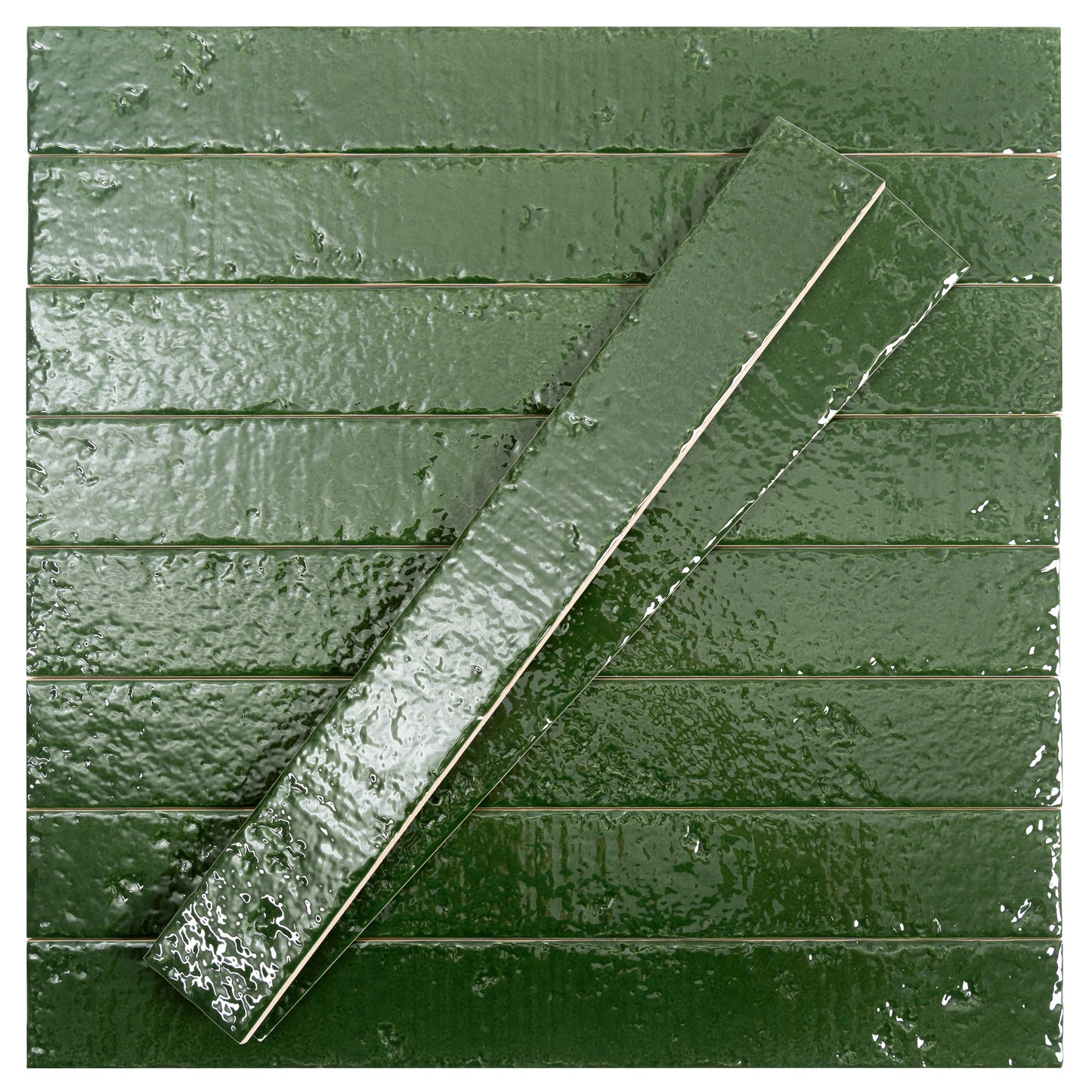 Tropical Green 2x16 Glossy Ceramic Zellige Subway Tile - Sample