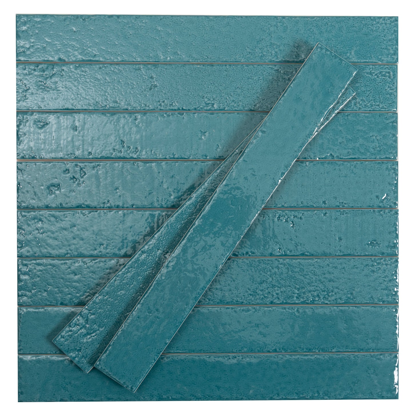 Tropical Teal 2x16 Glossy Ceramic Zellige Subway Tile - Sample