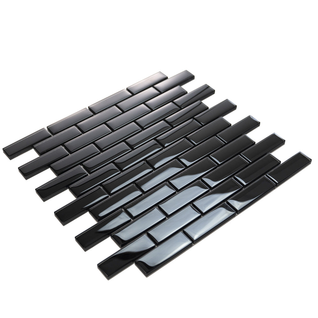 Black 12 x 12 Glossy Glass Mosaic Tile