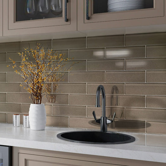 Brown 12 x 12 Glossy Glass Mosaic Tile - Sample