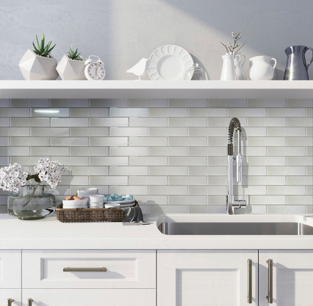 Powder White 12 x 12 Glossy Glass Mosaic Tile