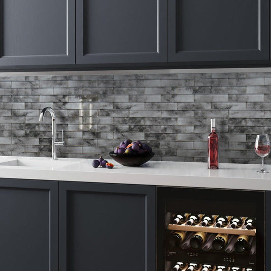 Dark Gray 12 x 12 Glossy Glass Mosaic Tile