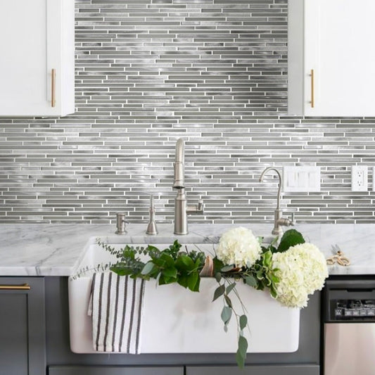 White 12 x 12 Glossy, Matte Glass, Metal Mosaic Tile - Sample