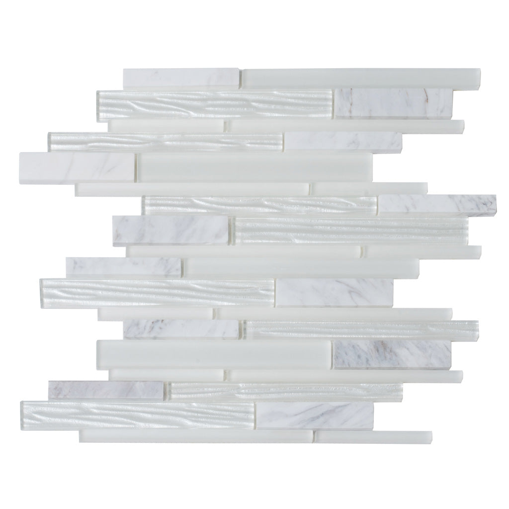 White 12 x 12 Polished, Matte Glass, Stone Mosaic Tile