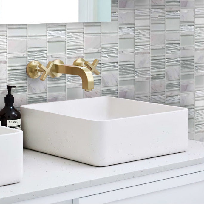 White 12 x 12 Polished, Matte Glass; stone Mosaic Tile