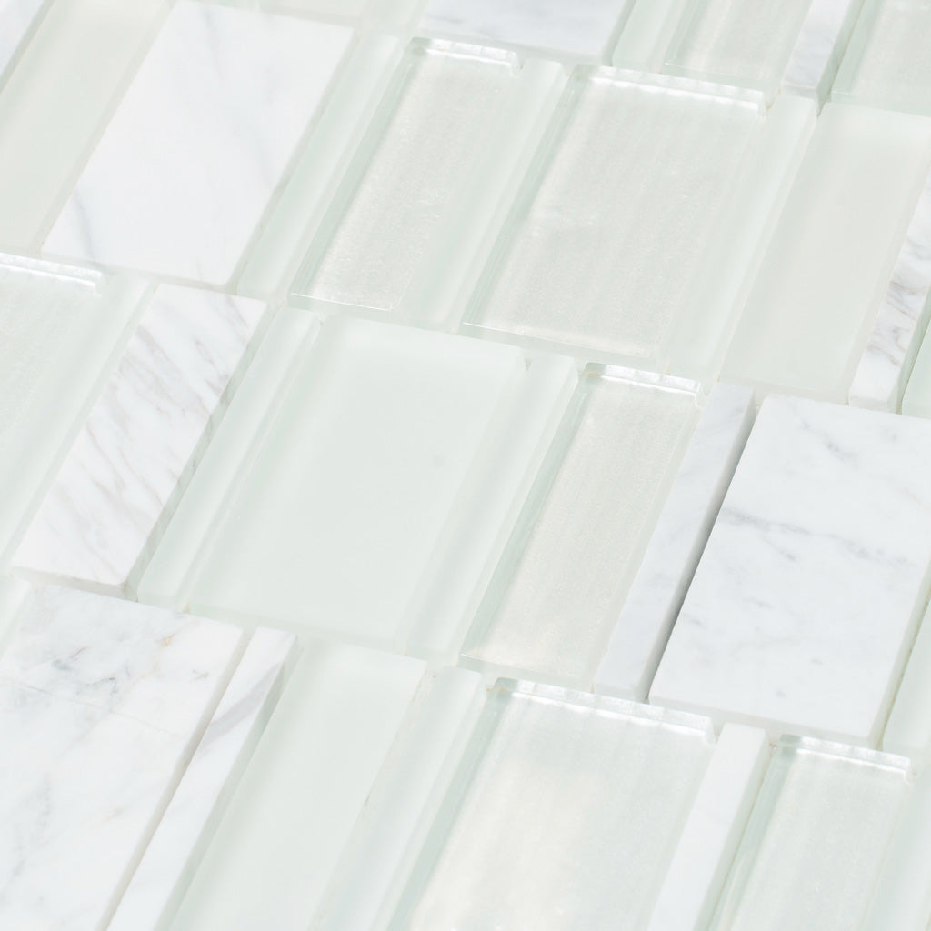 White 12 x 12 Polished, Matte Glass; stone Mosaic Tile