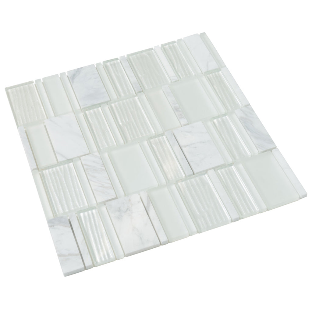 White 12 x 12 Polished, Matte Glass; stone Mosaic Tile