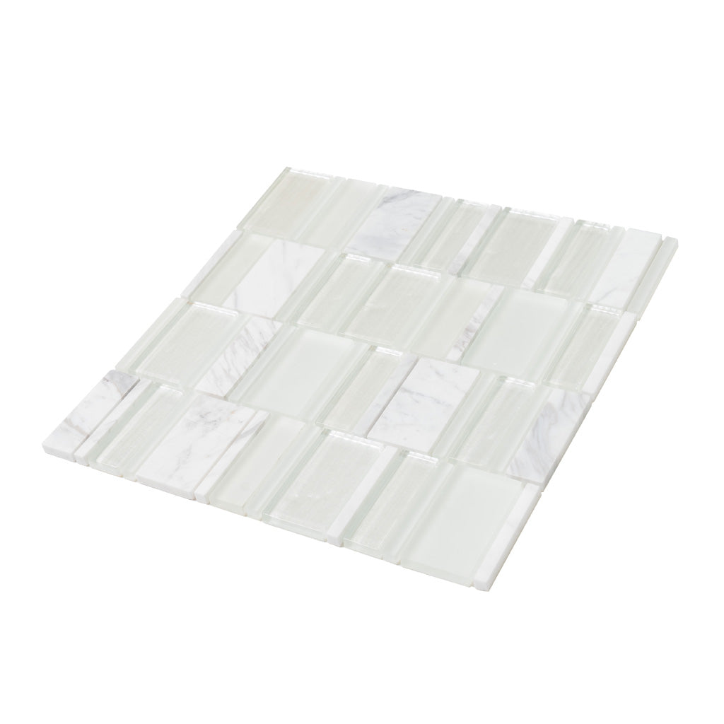 White 12 x 12 Polished, Matte Glass; stone Mosaic Tile