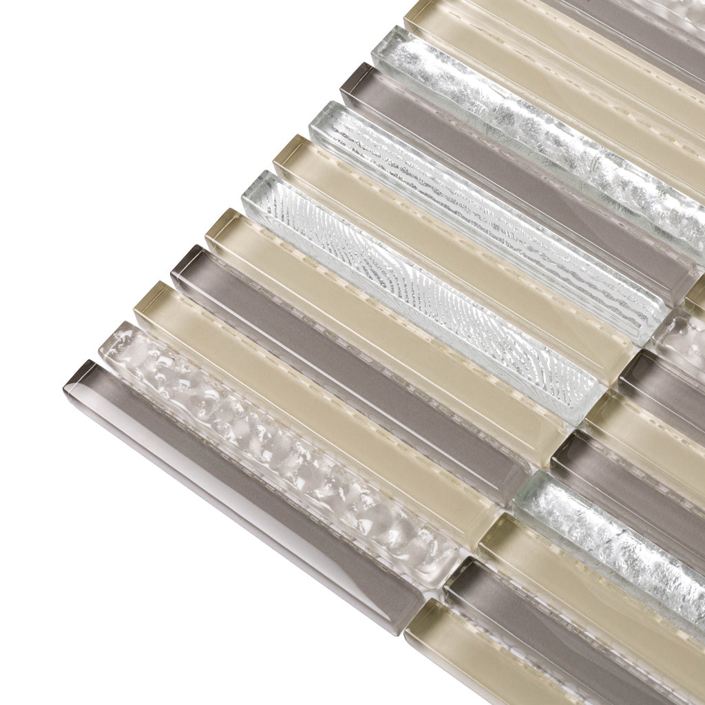 Beige 12 x 12 Glossy Glass Mosaic Tile