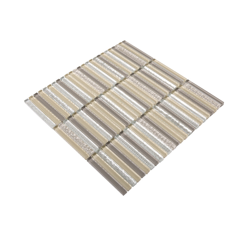 Beige 12 x 12 Glossy Glass Mosaic Tile