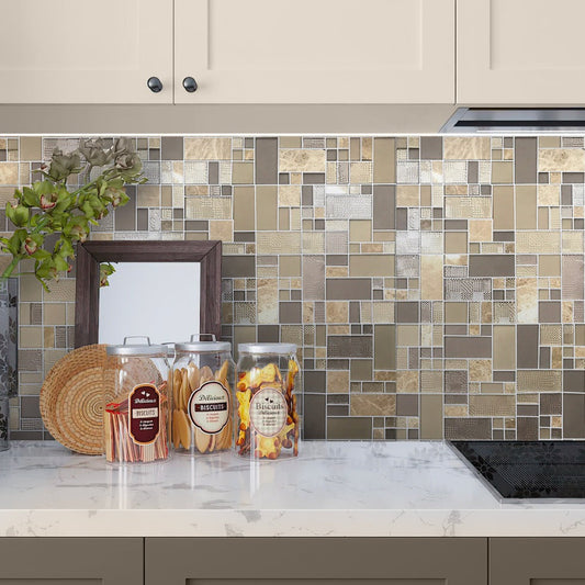 Brown 12 x 12 Polished, Matte, Textured Glass, Stone Mosaic Tile