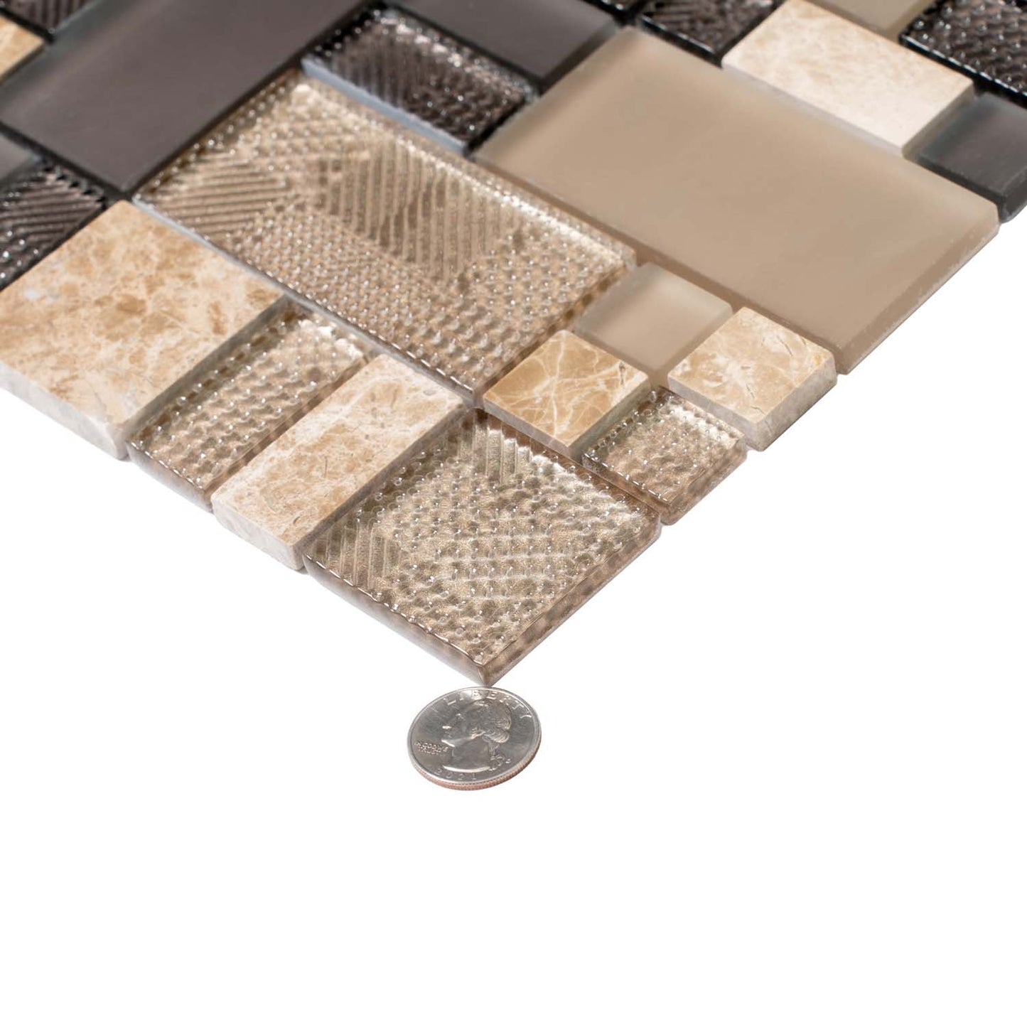 Brown 12 x 12 Polished, Matte, Textured Glass, Stone Mosaic Tile