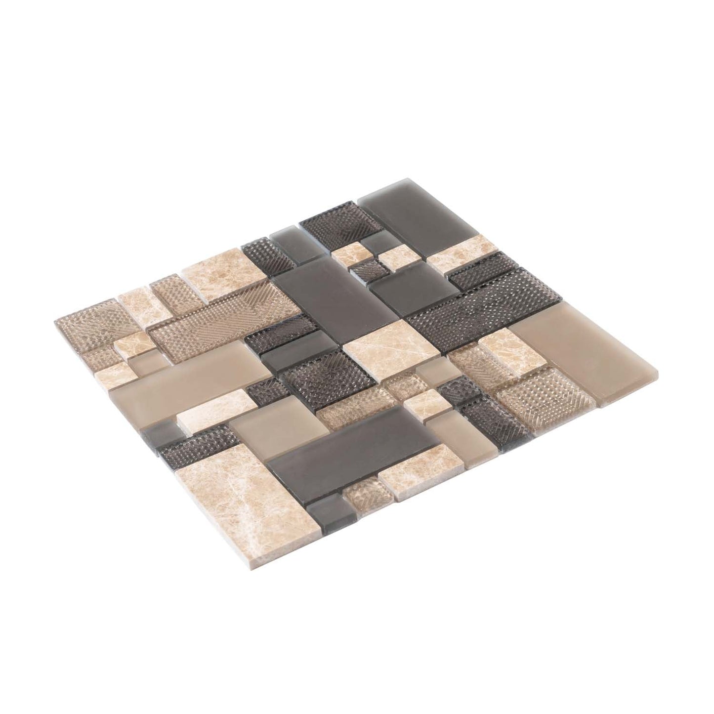 Brown 12 x 12 Polished, Matte, Textured Glass, Stone Mosaic Tile