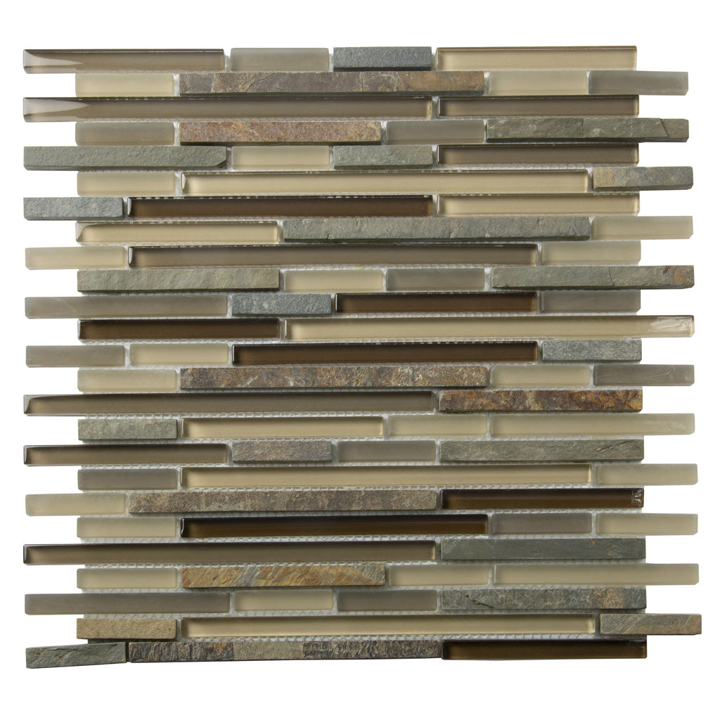 Gray and Brown 12 x 12 Glossy, Matte, Textured Glass, Stone Mosaic Tile