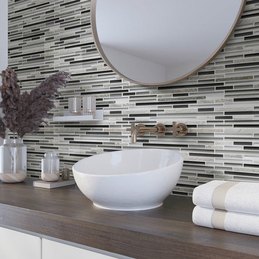 Gray 12 x 12 Glossy, Matte, Textured Glass, Stone Mosaic Tile - Sample