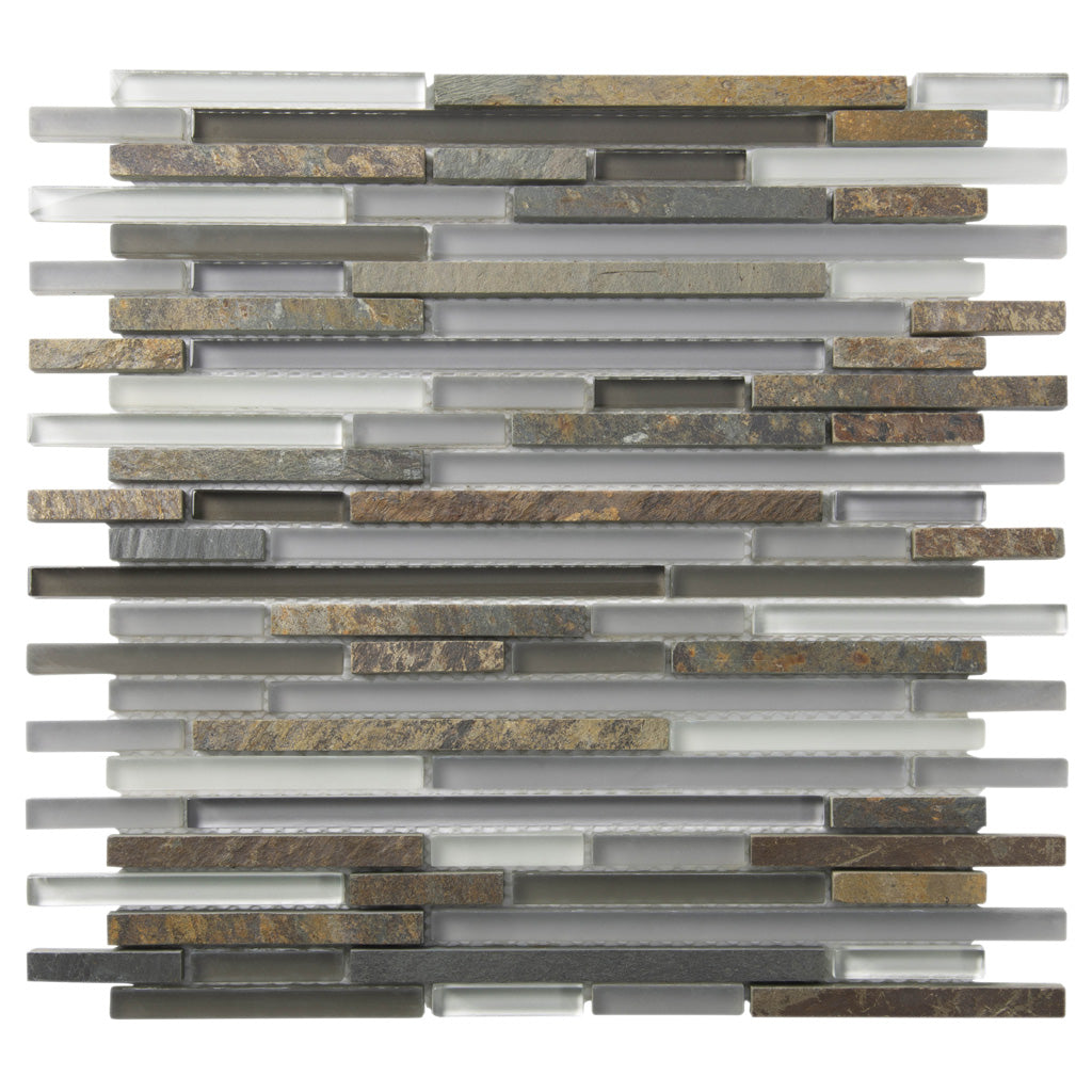 Gray and Brown 12 x 12 Glossy, Matte, Textured Glass, Stone Mosaic Tile