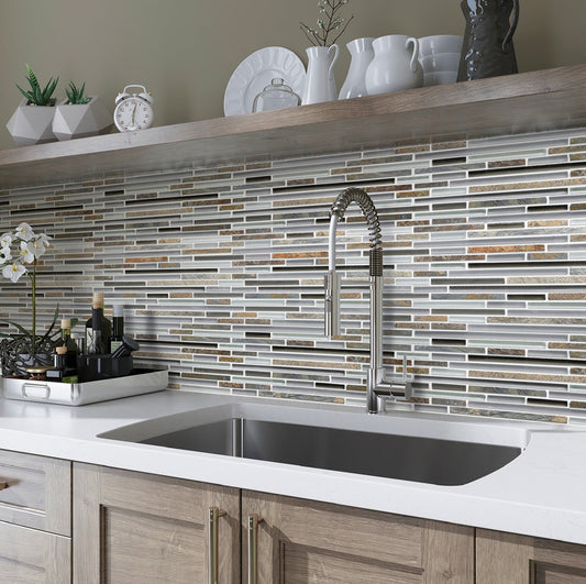 Gray and Brown 12 x 12 Glossy, Matte, Textured Glass, Stone Mosaic Tile - Sample