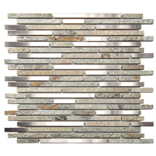 Gray 12 x 12 Polished, Textured Stone, Metal Mosaic Tile