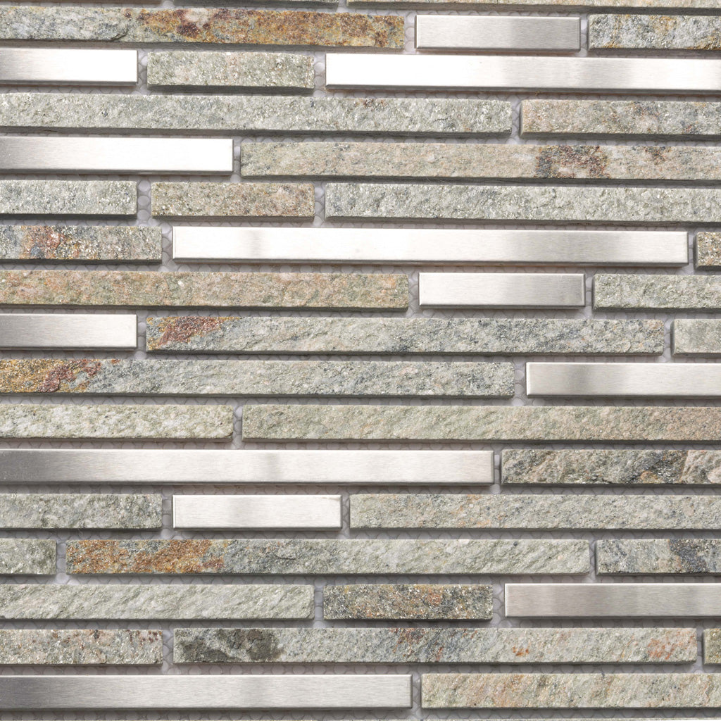 Gray 12 x 12 Polished, Textured Stone, Metal Mosaic Tile