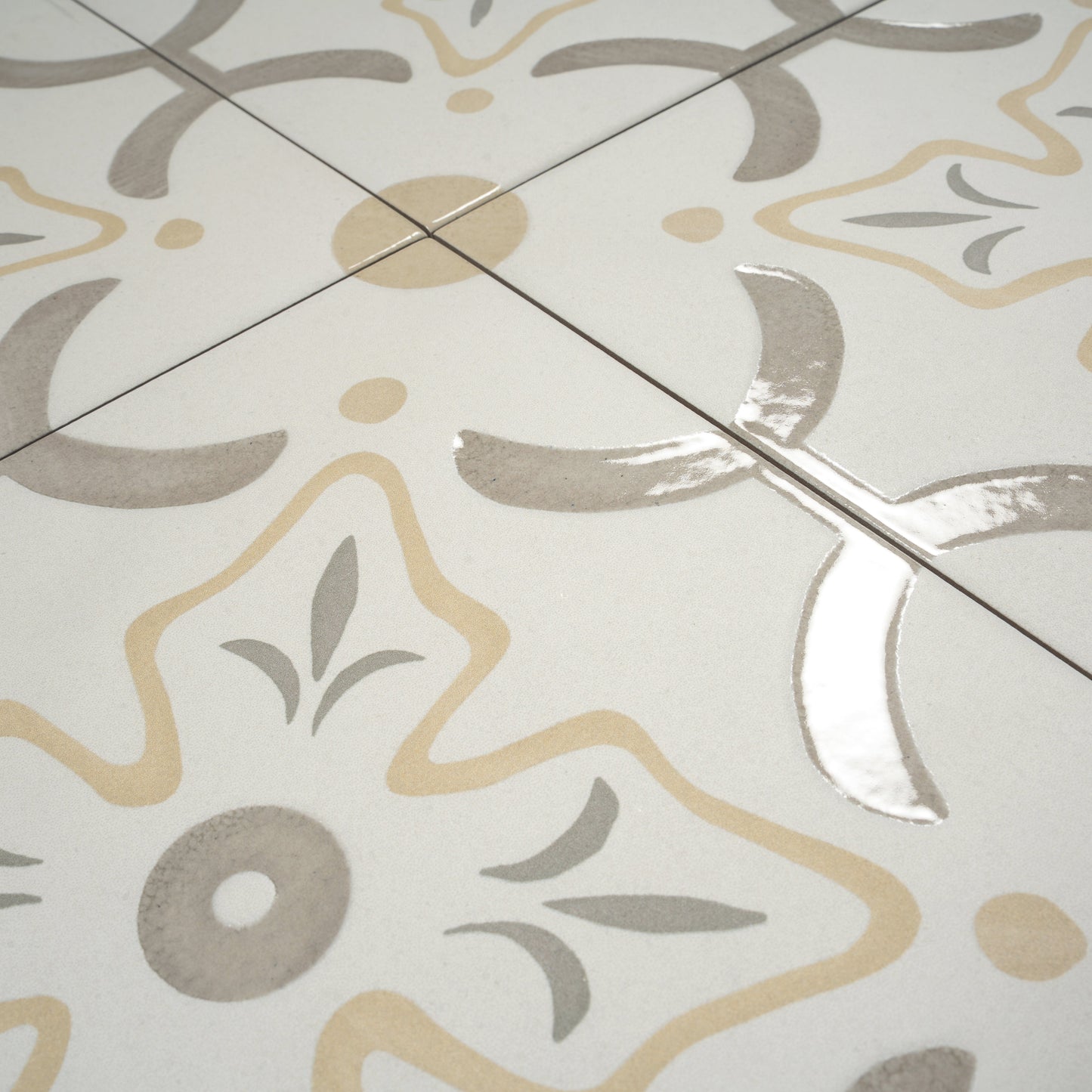 Purple, White, Yellow 9x9 Matte, Glossy Porcelain Floral Square Tile