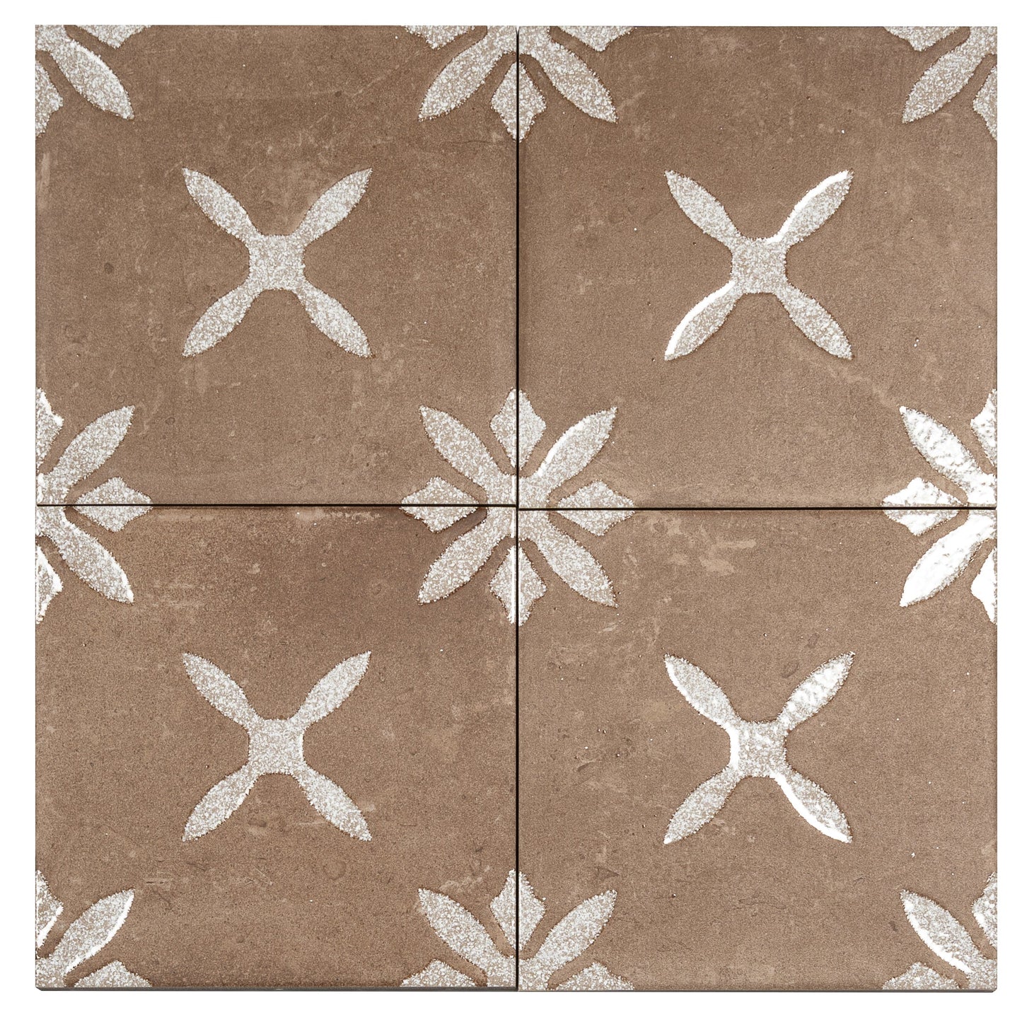 Terracotta Brown 9x9 Matte, Glossy Porcelain Floral Square Tile
