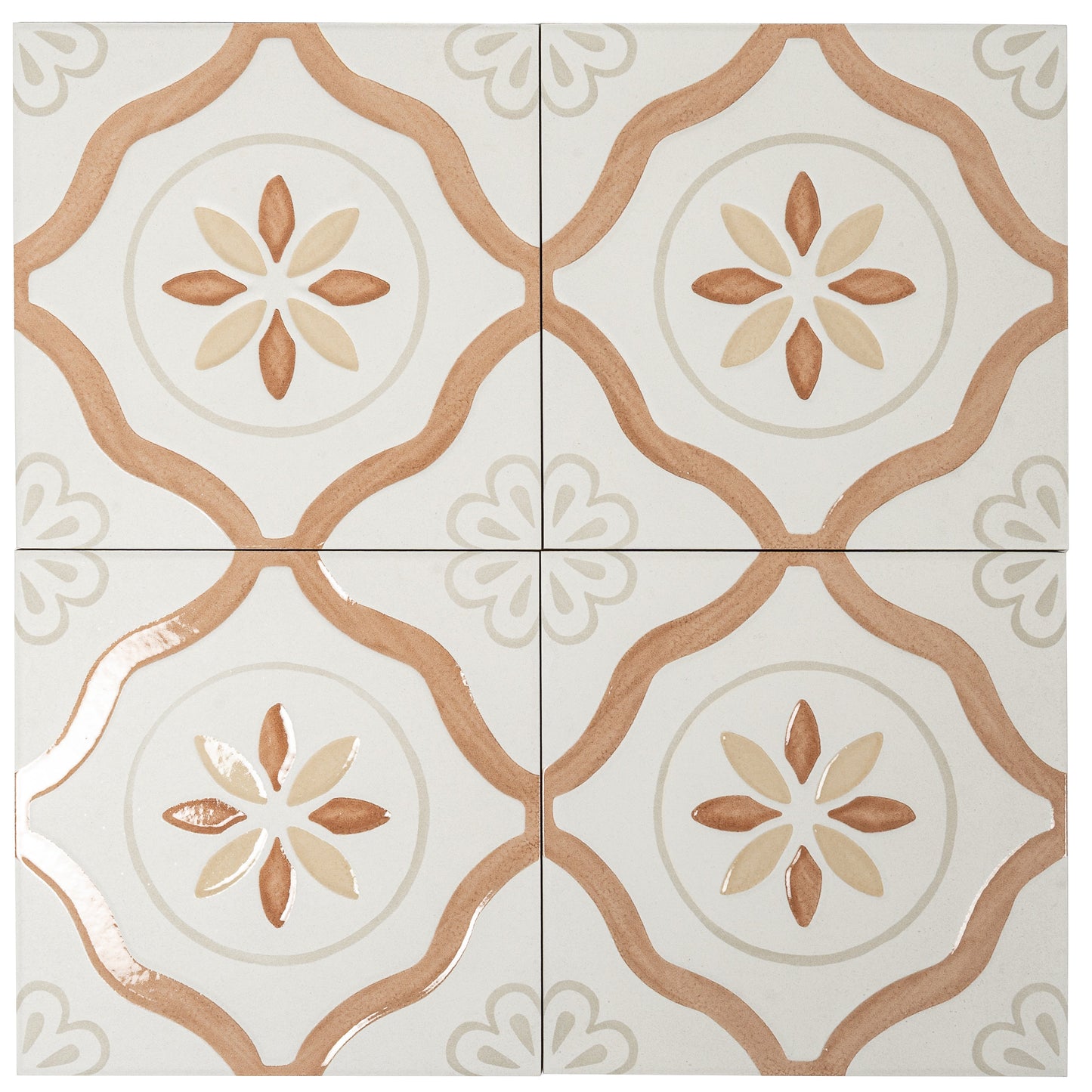 Clay off-white 9x9 Matte, Glossy Porcelain Floral Square Tile