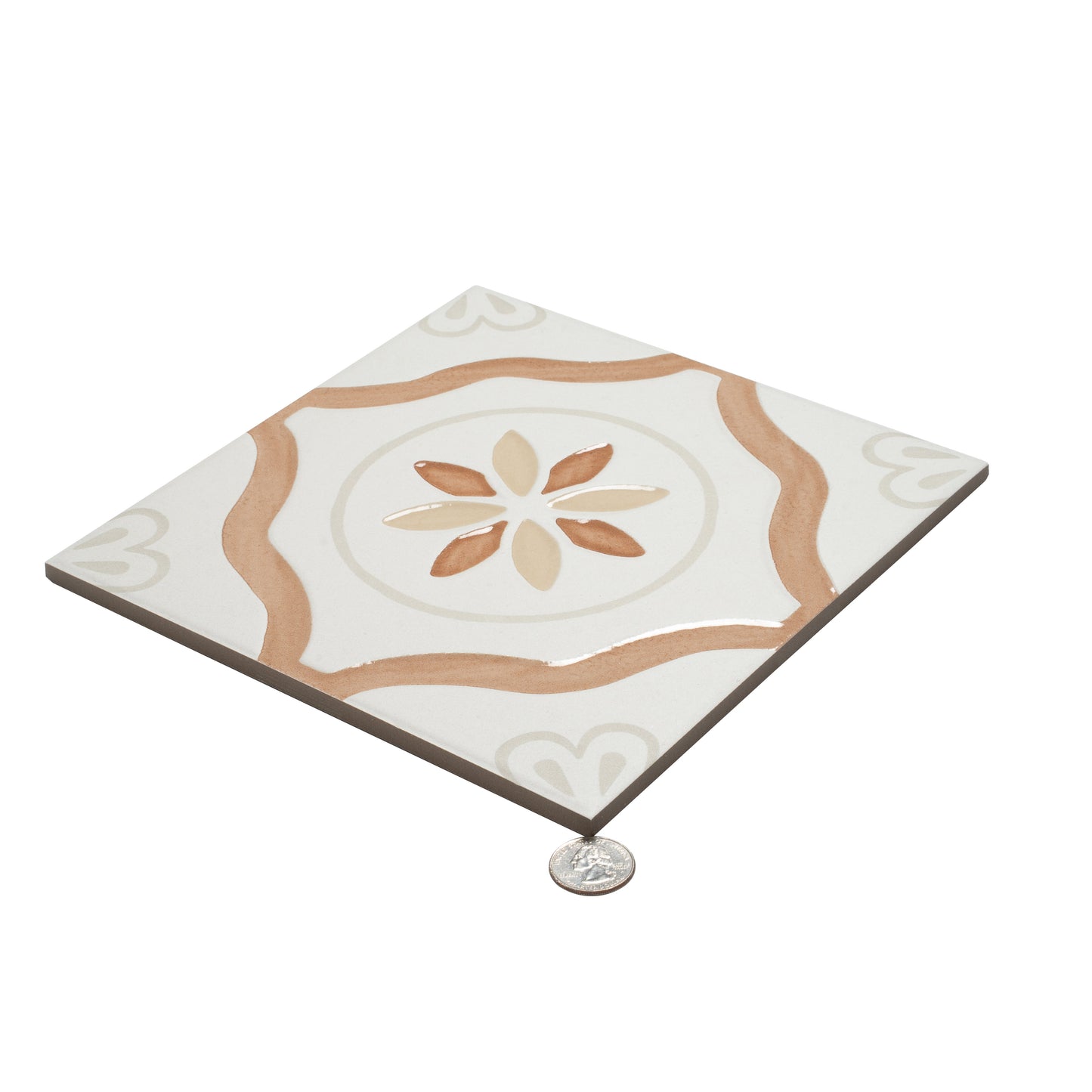 Clay off-white 9x9 Matte, Glossy Porcelain Floral Square Tile