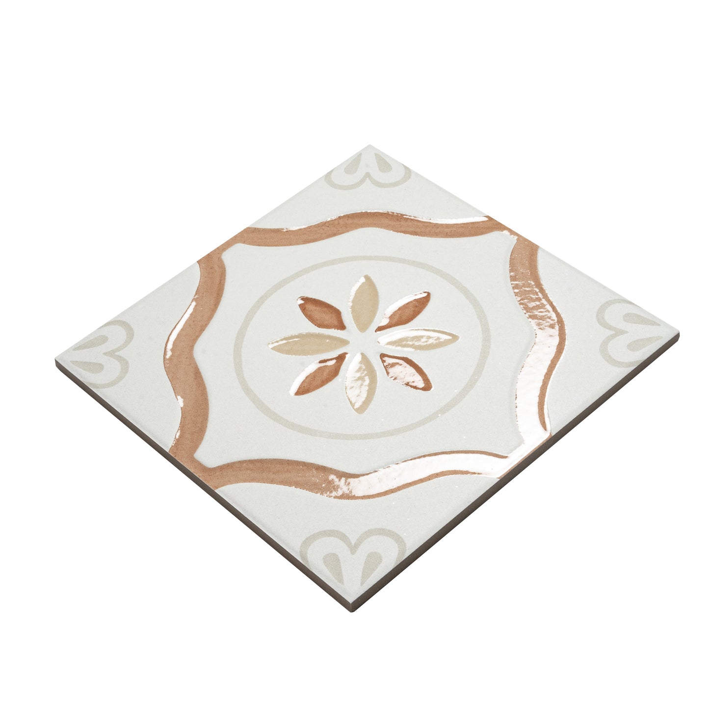 Clay off-white 9x9 Matte, Glossy Porcelain Floral Square Tile