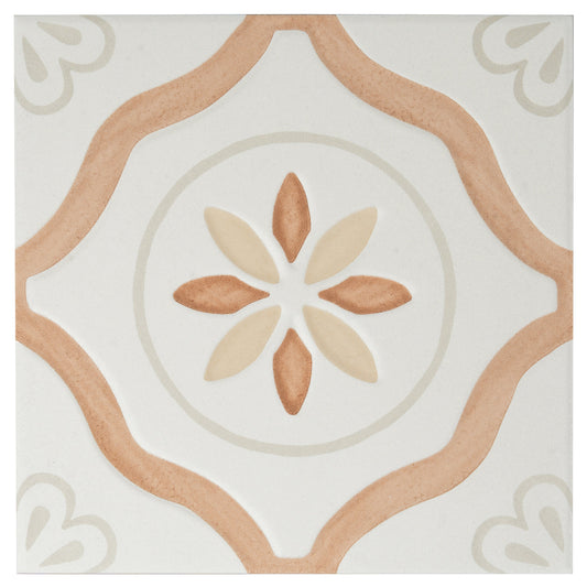 Clay off-white 9x9 Matte, Glossy Porcelain Floral Square Tile