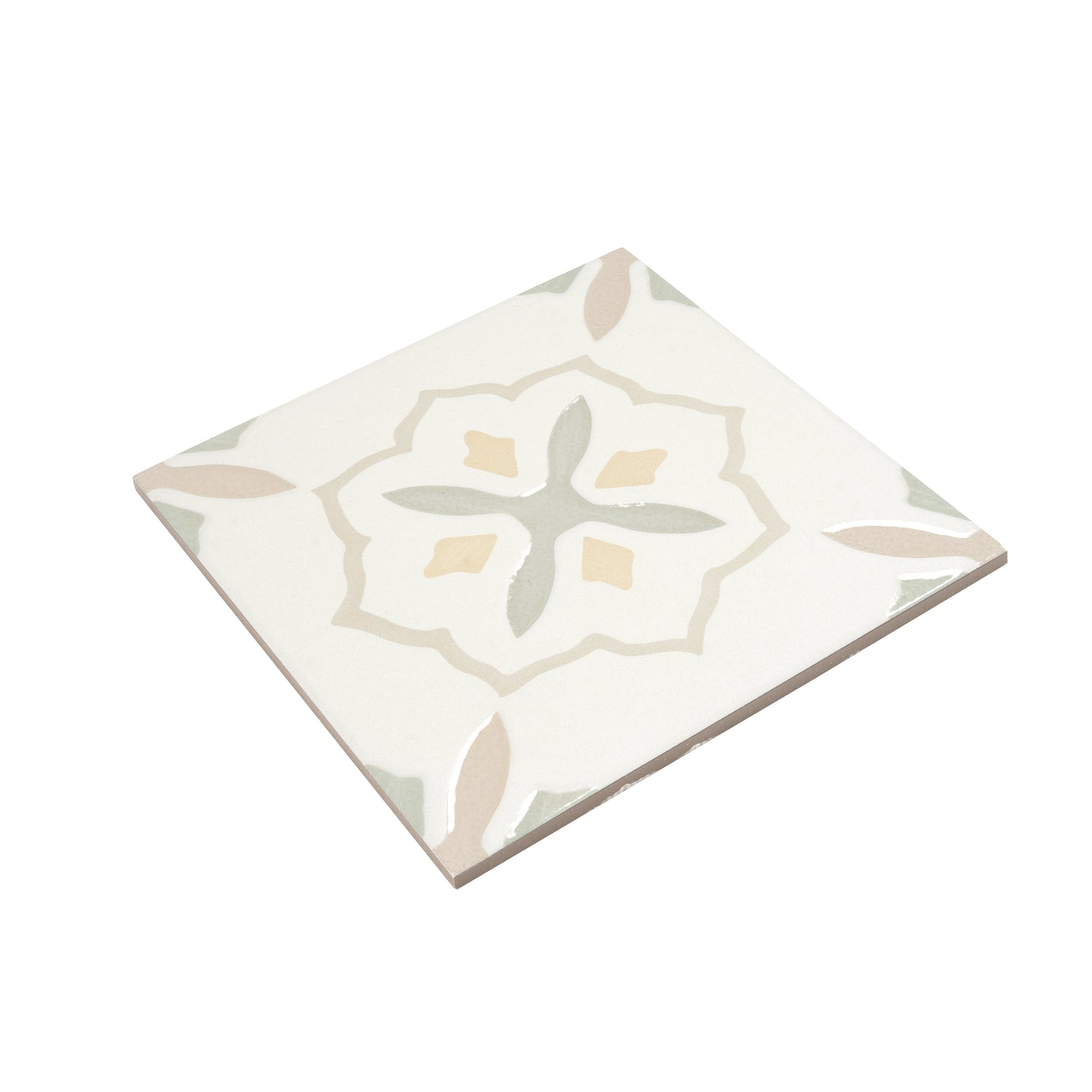 Off-White Yellow 9x9 Matte, Glossy Porcelain Floral Square Tile