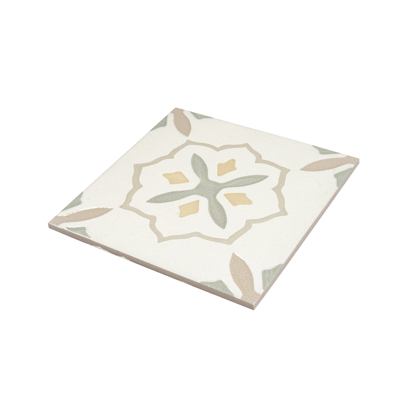 Off-White Yellow 9x9 Matte, Glossy Porcelain Floral Square Tile