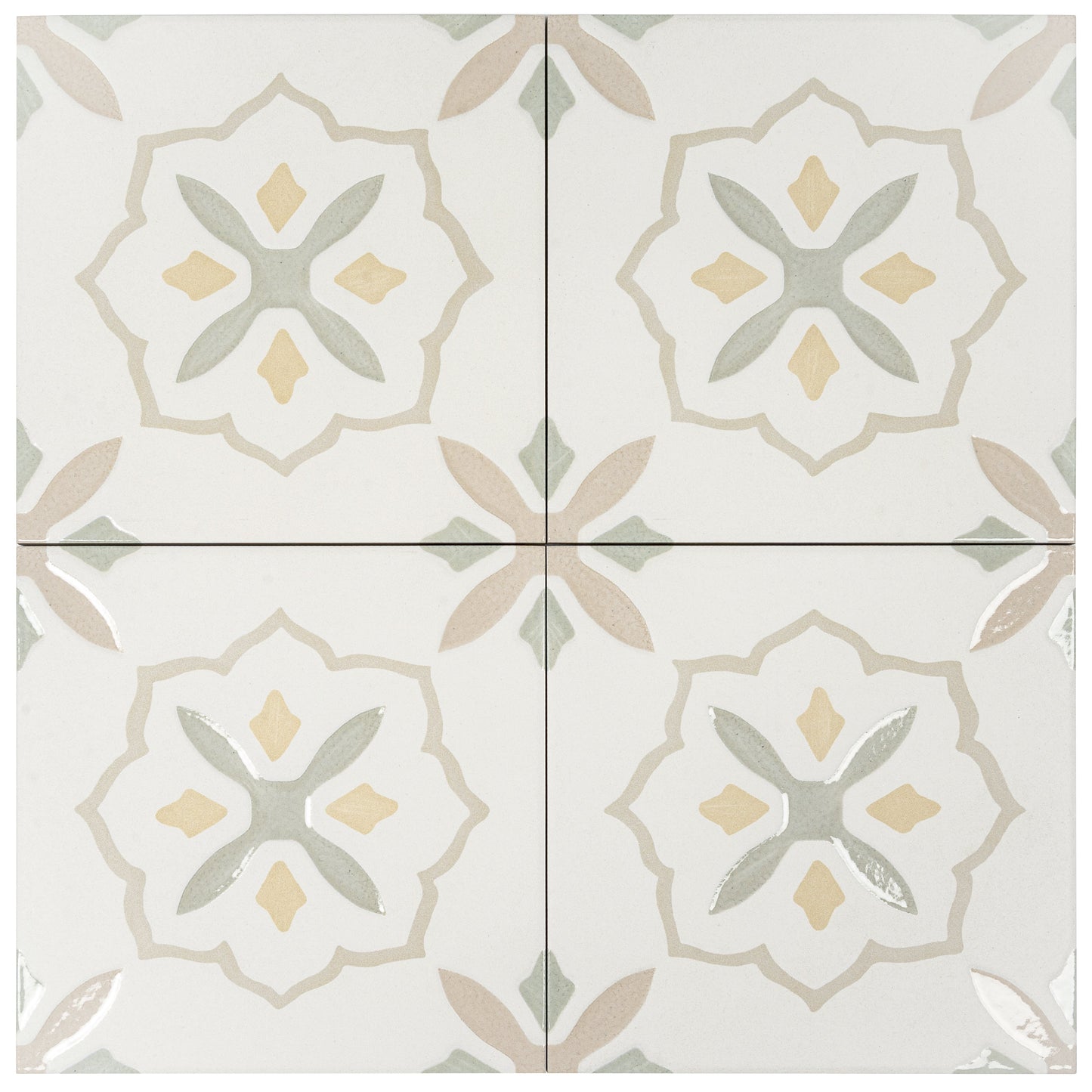 Off-White Yellow 9x9 Matte, Glossy Porcelain Floral Square Tile