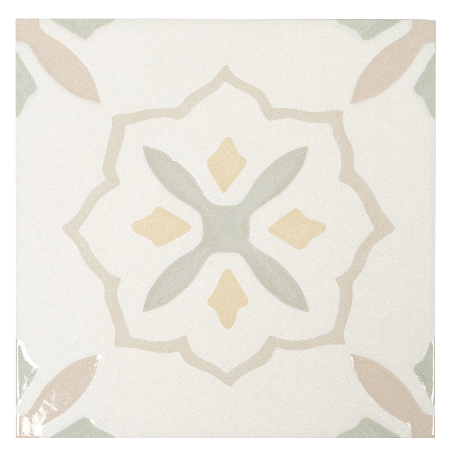 Off-White Yellow 9x9 Matte, Glossy Porcelain Floral Square Tile