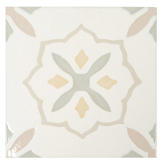 Off-White Yellow 9x9 Matte, Glossy Porcelain Floral Square Tile