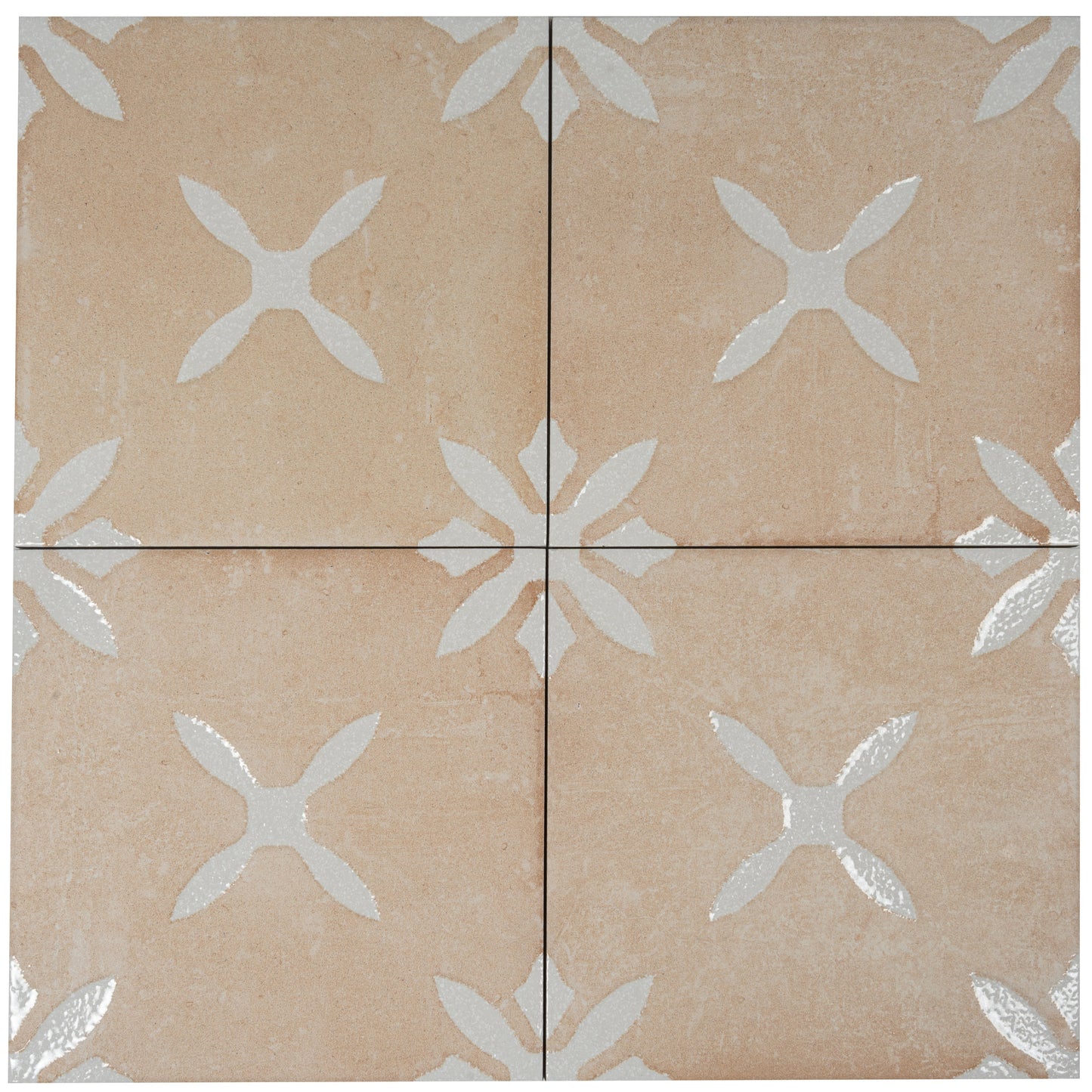 Terracotta Beige 9x9 Matte, Glossy Porcelain Floral Square Tile - Sample
