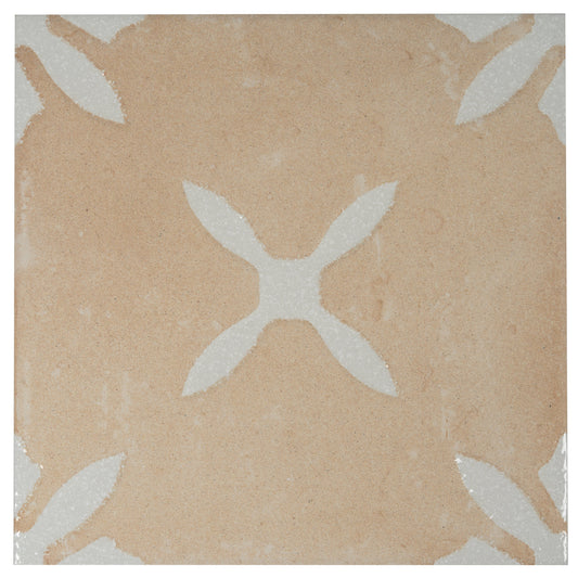 Terracotta Beige 9x9 Matte, Glossy Porcelain Floral Square Tile - Sample
