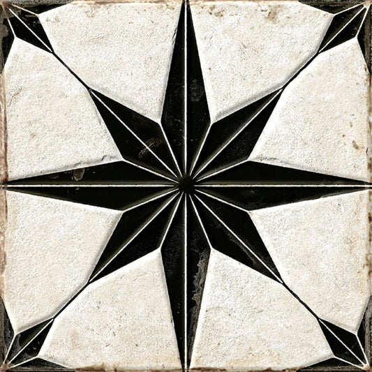 Black White 9x9 Matte-Layer Tech Porcelain Star Square Tile - Sample