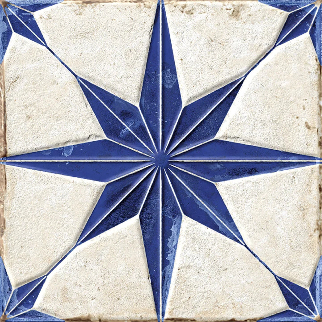 Blue White 9x9 Matte-Layer Tech Porcelain Star Square Tile