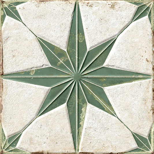 Green White 9x9 Matte-Layer Tech Porcelain Star Square Tile